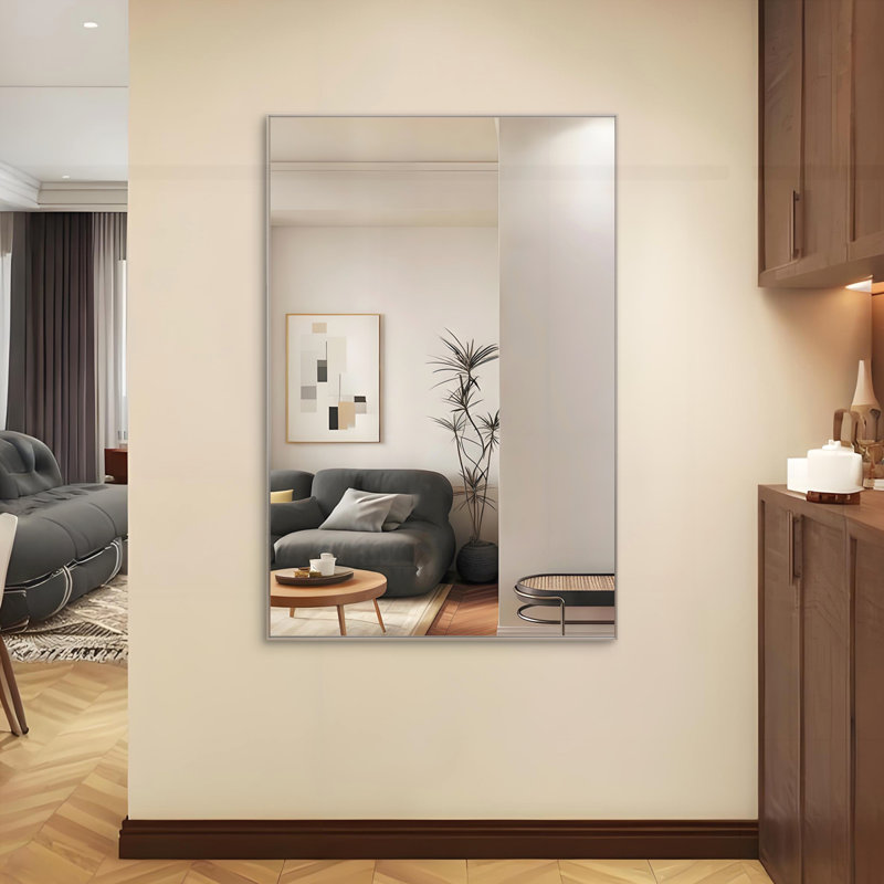 Oversized Modern Rectangle Bathroom Mirror, Silver, 60" x 40"