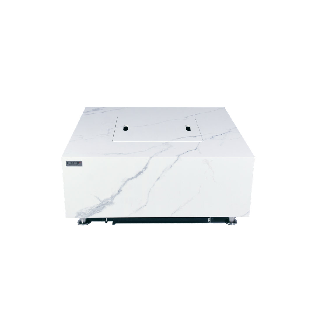 Bianco / Sofia 40" Outdoor Marble Porcelain Fire Table 60,000 BTU - Includes Fire Glass, Lid & PVC Cover Elementi Fuel 