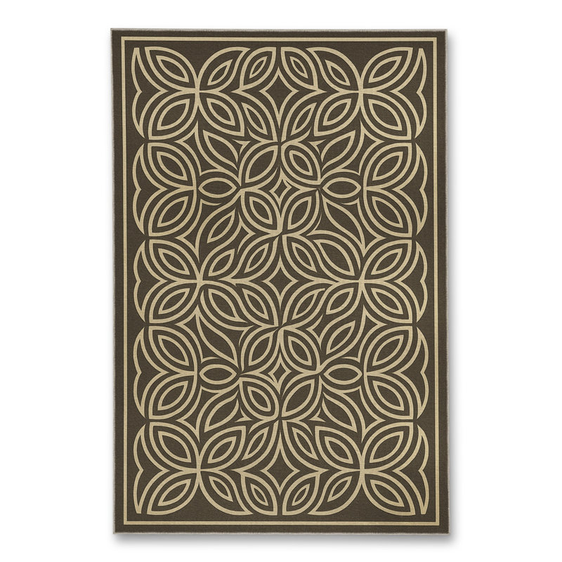 Tapis vert tissé à motif floral lavable Mosso, 2'6" x 4'11"