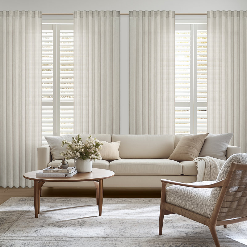 Dennan Linen Curtain Rod Pocket Back Tab,Linen Semi Sheer Curtains for Bedroom, 50" W x 96" L, Gray Beige