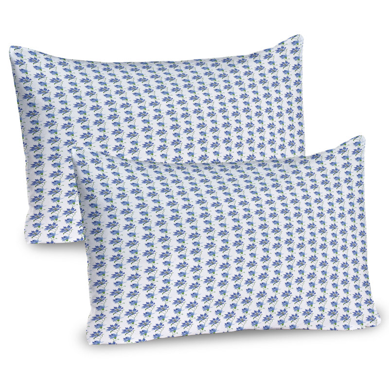 Ambesonne Floral Pillow Sham 2 Pack Blooming Cornflowers Design 36"x20" White Ceil Blue