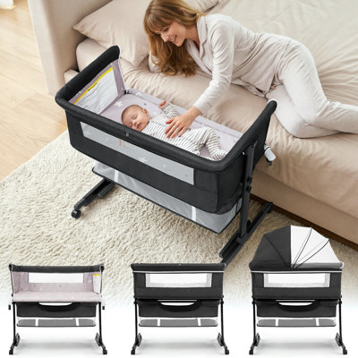 3 In 1 Infant Bassinet Crib Side Sleeper, Crib Side Crib, Adjustable Infant Bassinet With Wheels, Storage Basket, Mattress, Easy To Assemble And Fold Portable Infant Bassinet