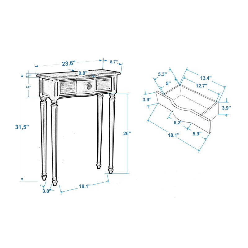 Josephine Light Blue Solid Wood 1-Drawer Console Table