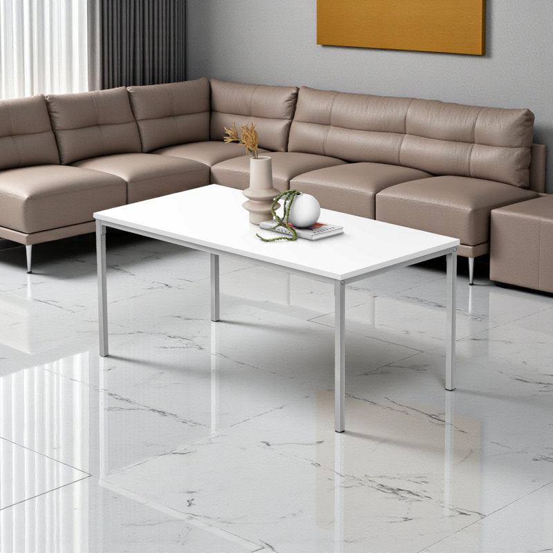 Table basse Tasfiah, décor, cocktail, rectangulaire, salon, métal, stratifié, Blanc, Gris