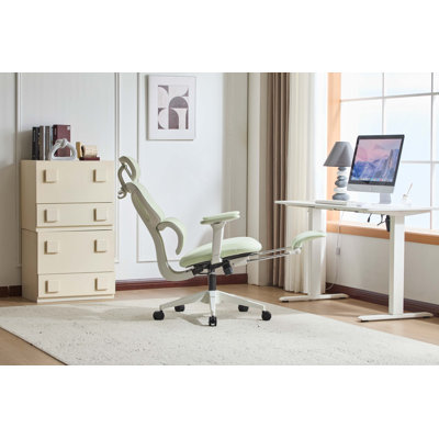 Fauteuil de bureau ergonomique avec repose-pieds, chaise de bureau d'ordinateur à haut dossier avec support lombaire dynamique, appui-tête en 2 dimensions, accoudoir 4D, siège en éponge, chaise de bureau en filet pour adultes