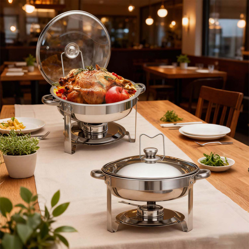 Ensemble de réchaud pour buffet de 2/4 / 6ème avec couvercle en verre, support et ramasse-gouttes, acier inoxydable pour les banquets de mariage