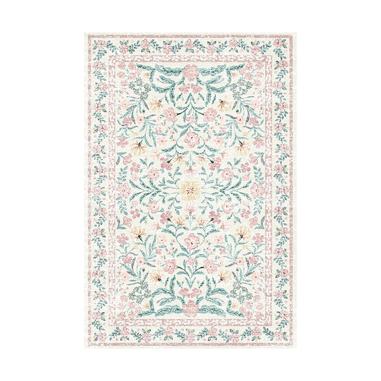 Machine-washable pink carpet Bohemian floral carpet