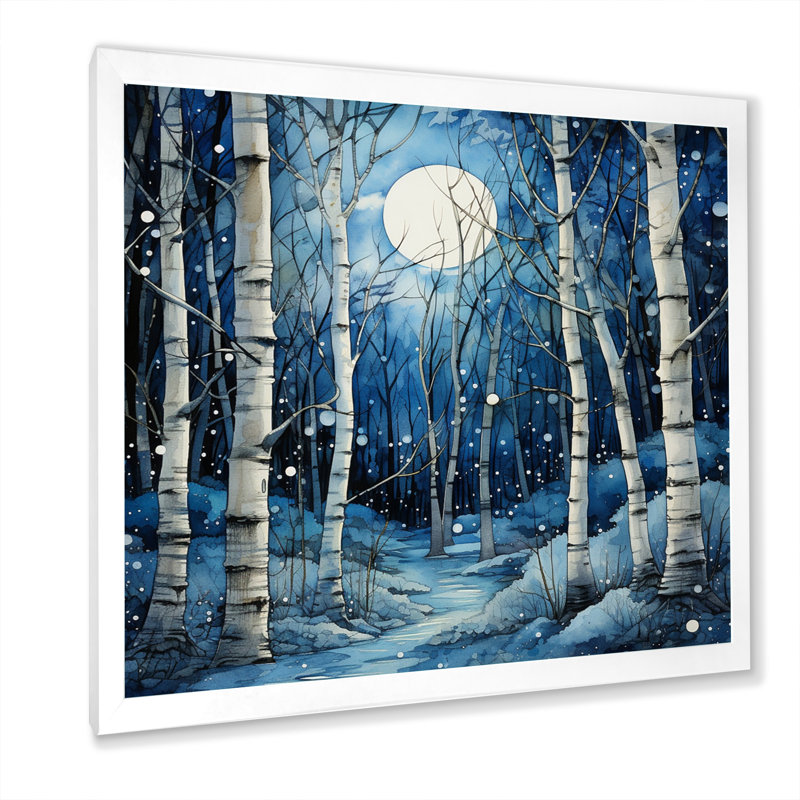 Birch Woods Mystic Moonlight I - reproduction sur toile, H 16 po x l 16 po x P 1 po, Cadre simple blanc