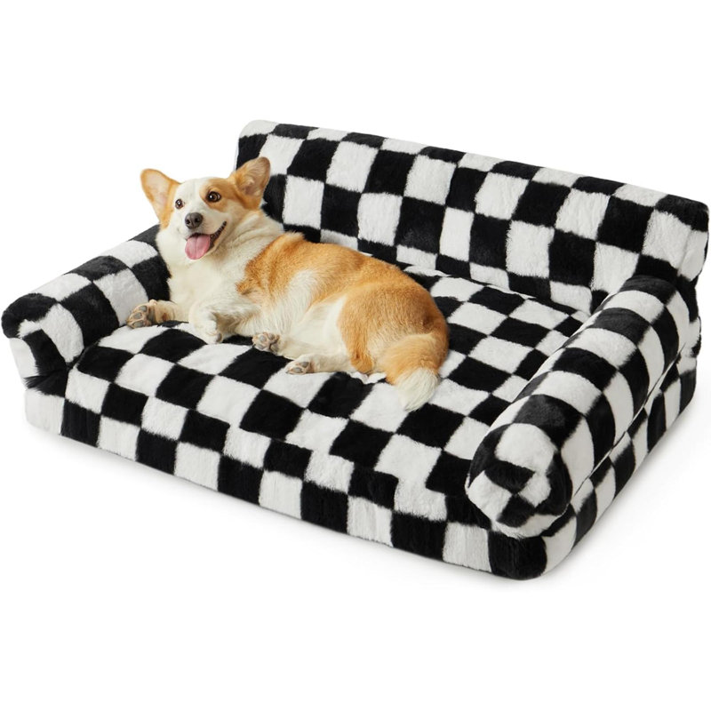 Lit pour chien et canapé pour chat, lit pour animal de compagnie de taille moyenne, canapé pour chien mignon, canapé pour chat et canapé pour animal de compagnie avec fond antidérapant, lit pour chien à carreaux avec housse lavable