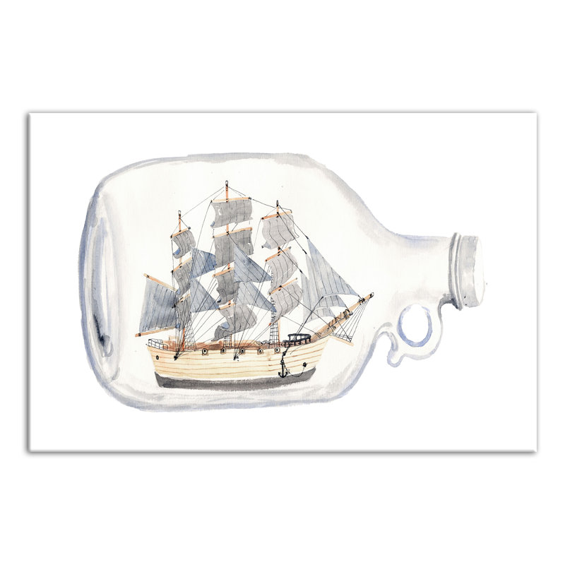 Bateau dans une bouteille sur toile, H 12 po x l 18 po x P 1,25 po