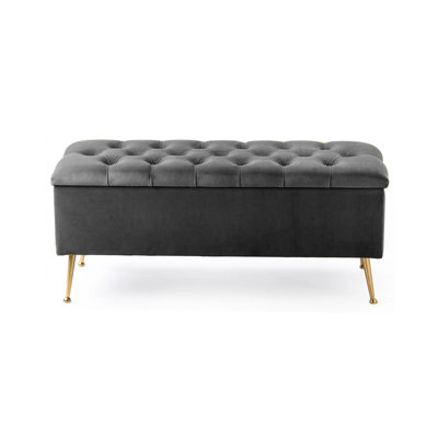 Amara Wide Velvet Tufted Rectangle Storage Ottoman Footstool Upholstered Bench with Legs for Living Room & Bedroom