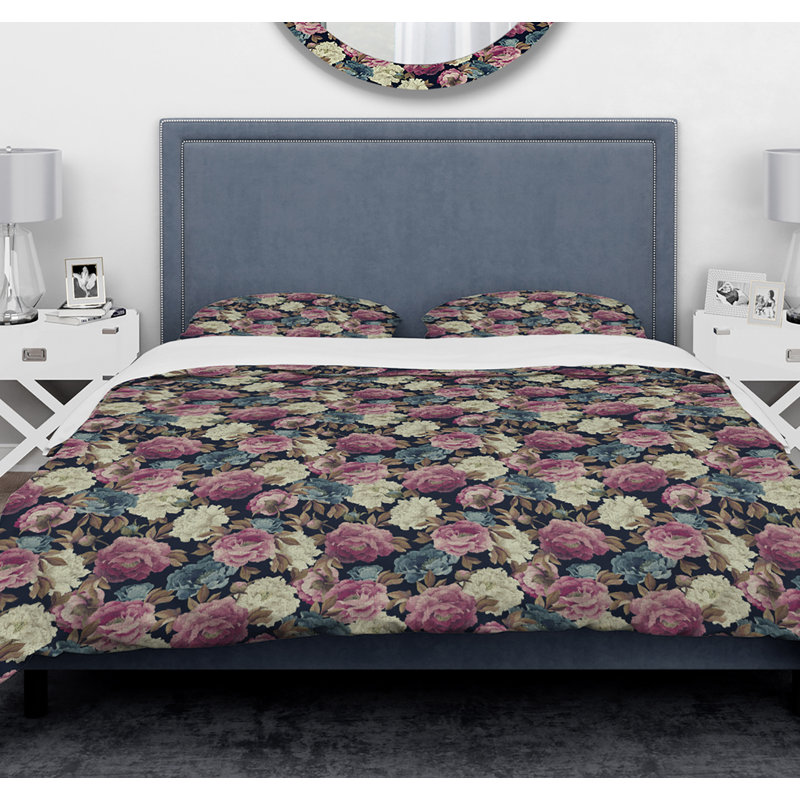 Ensemble de housse de couette designart pivoines, Housse de couette très grand + 2 taies décoratives