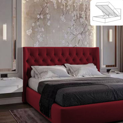 Rebeca Wingback Ottoman Storage Bed - Plush Velvet Gas Lift Bed Frame with Headboard