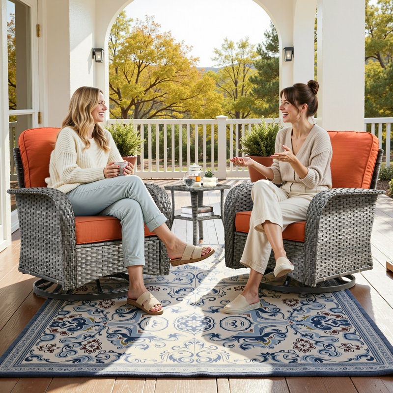 Allcot 7 - Person Patio Conversation Sets with Swivel Chairs and Cushions, Orange Red