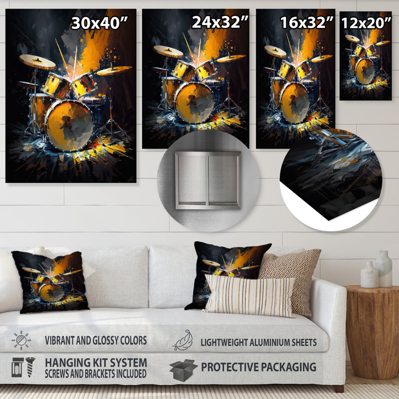 Drums On Stage I - Music Metal Wall Art, 20" H x 12" W