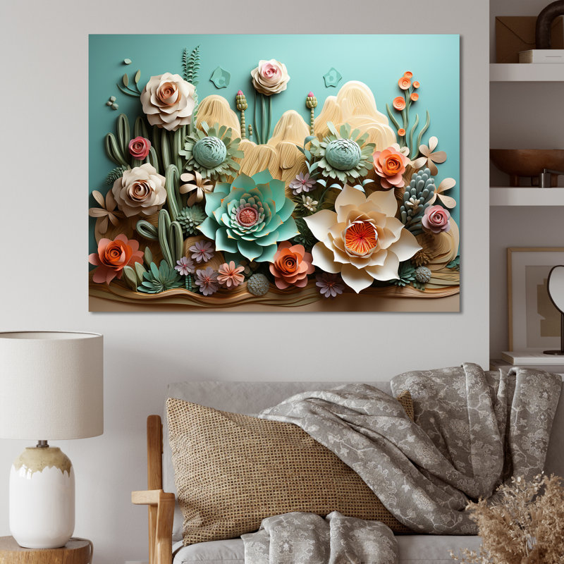 Cactus Mint Mirage - Cactus, reproduction d'art sur toile, H 24 po x l 32 po x P 1 po, Toile tendue