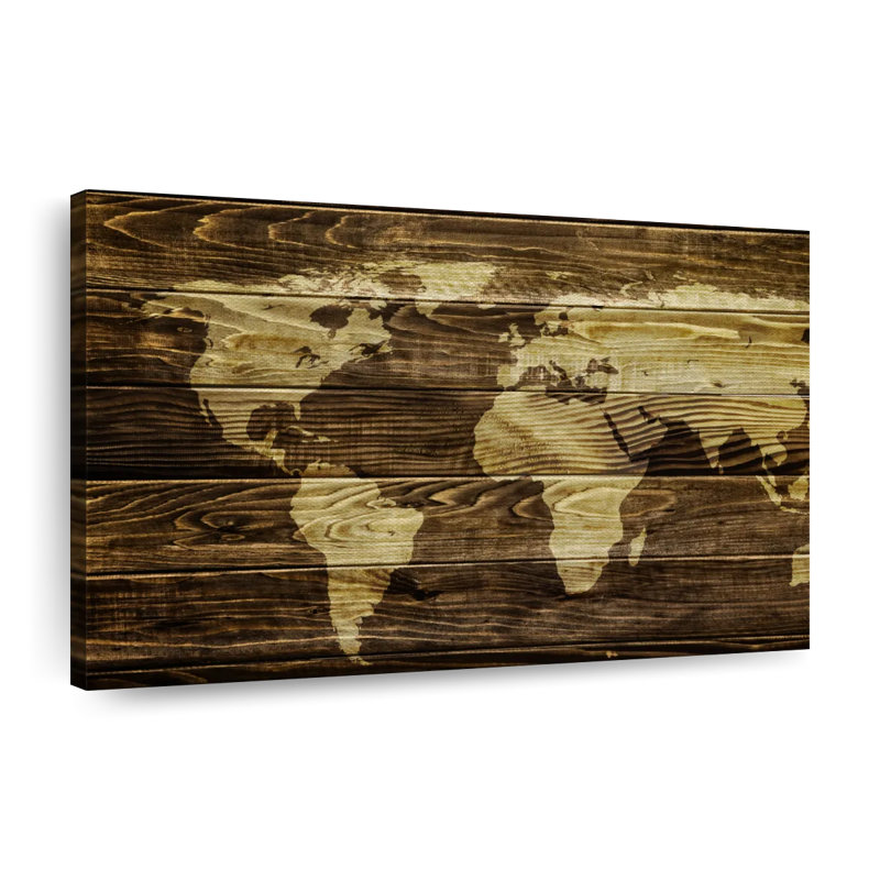 Dark Wood World Map Canvas Print, 34" H x 51" W x 1.25" D