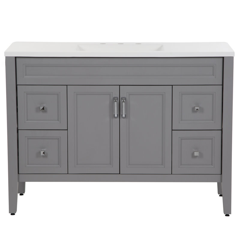 Meuble-lavabo simple 48,5 po avec plateau en marbre de culture, Gris Sterling