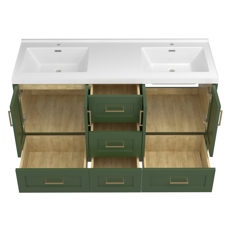 Ensemble de meuble-lavabo double 60 po, À feuilles persistantes