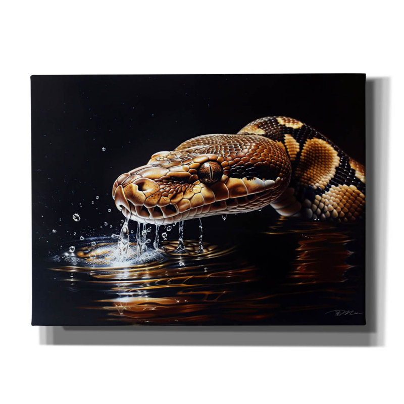 Python Reticulated In Water In Ambush 2' by Momart Canvas Wall Art, 12" H x 16" W x 0.75" D