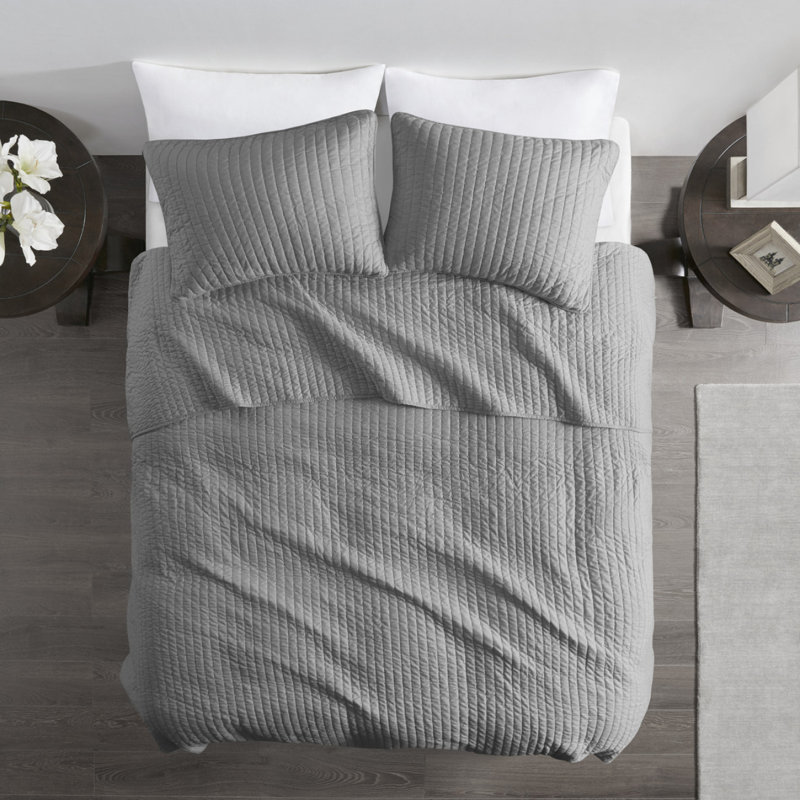 Ensemble d'édredon en fausse fourrure, Gris, Courtepointe pour grand lit + 2 taies décoratives