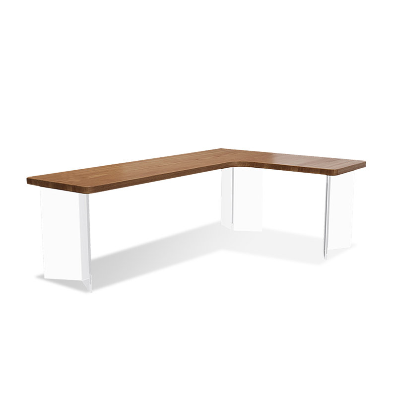 Bureau rectangulaire brun, bois massif transparent et acrylique, H 29,53 po x l 86,61 po x P 47,24 po, Retour à droite