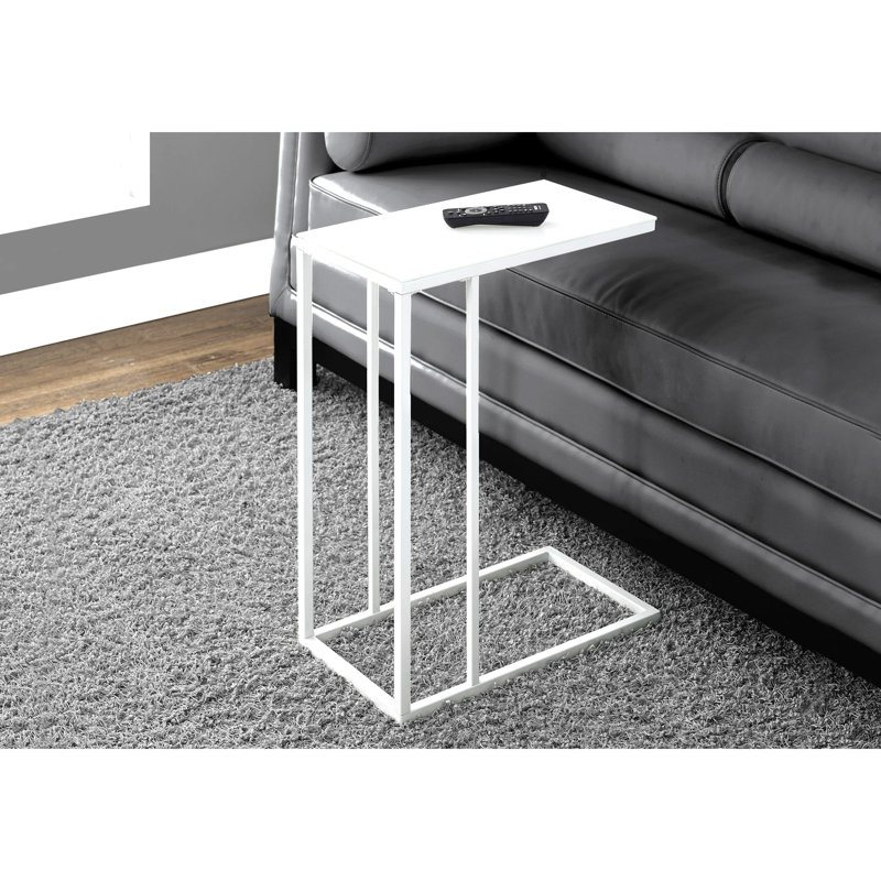 Table de bout polyvalente en forme de C pour la chambre à coucher et le salon, avec plateau en verre trempé et base en métal robuste