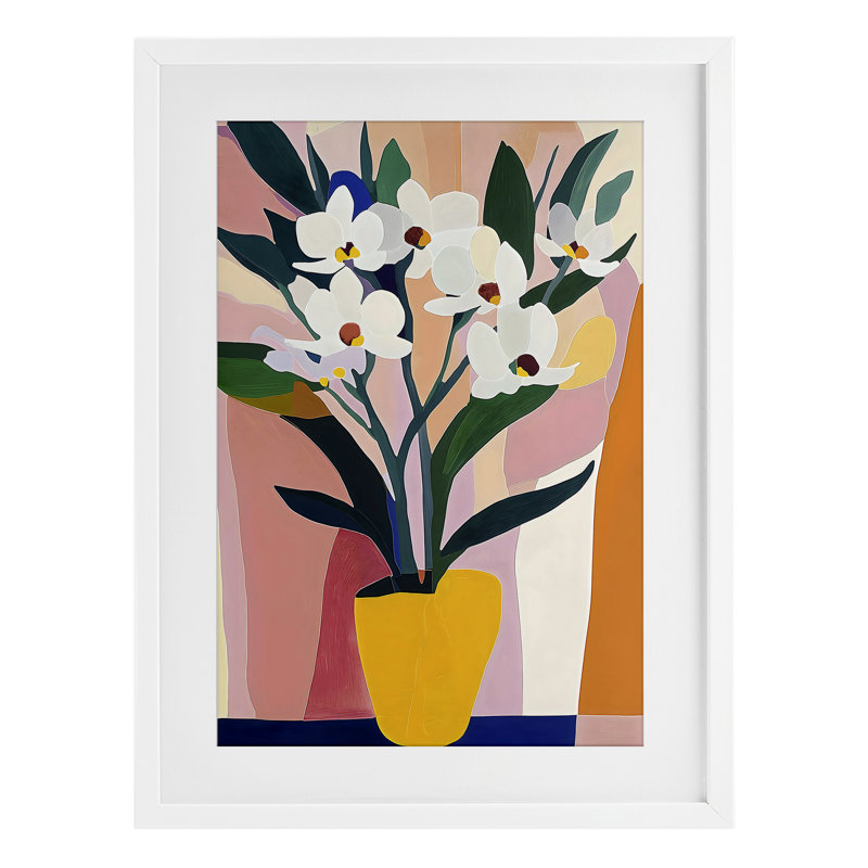 Vase jaune de grandes fleurs, reproduction encadrée sous verre, design by Creative Studio, H 20 po x l 14 po