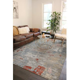 Laureno Hand Knotted Silk Abstract Area Rug in Blue