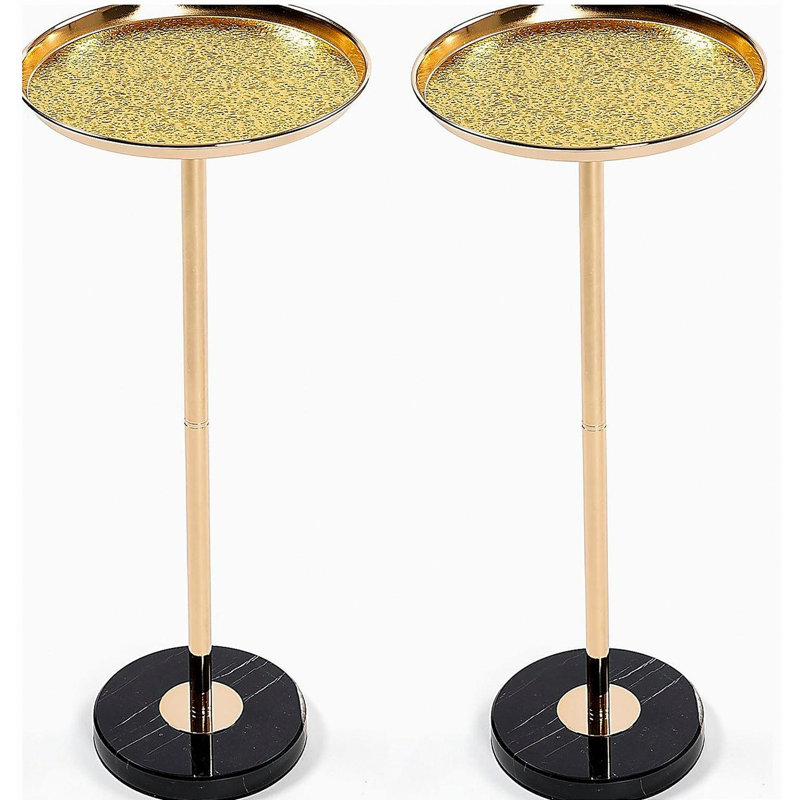 2P, table d'appoint réglable, petite table à thé Martini, table de bout décorative en marbre naturel et doré pour présentation et rangement