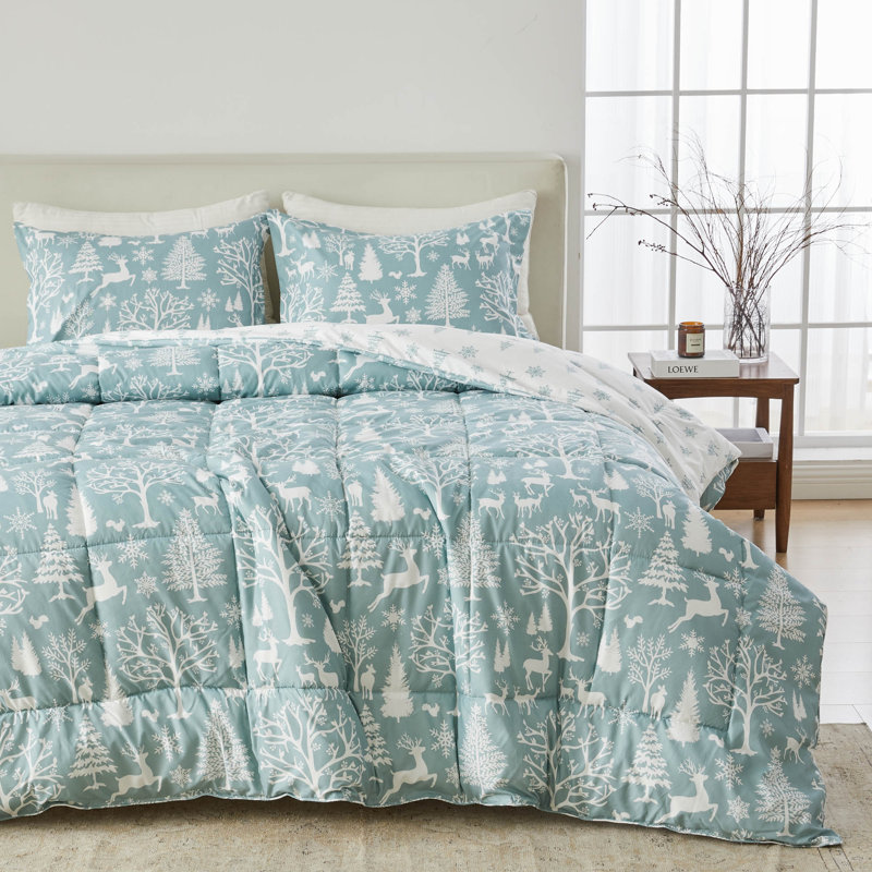 Microfiber Comforter Set with Shams, Queen Comforter + 2 Standard Shams, Enchanted Woods Blue