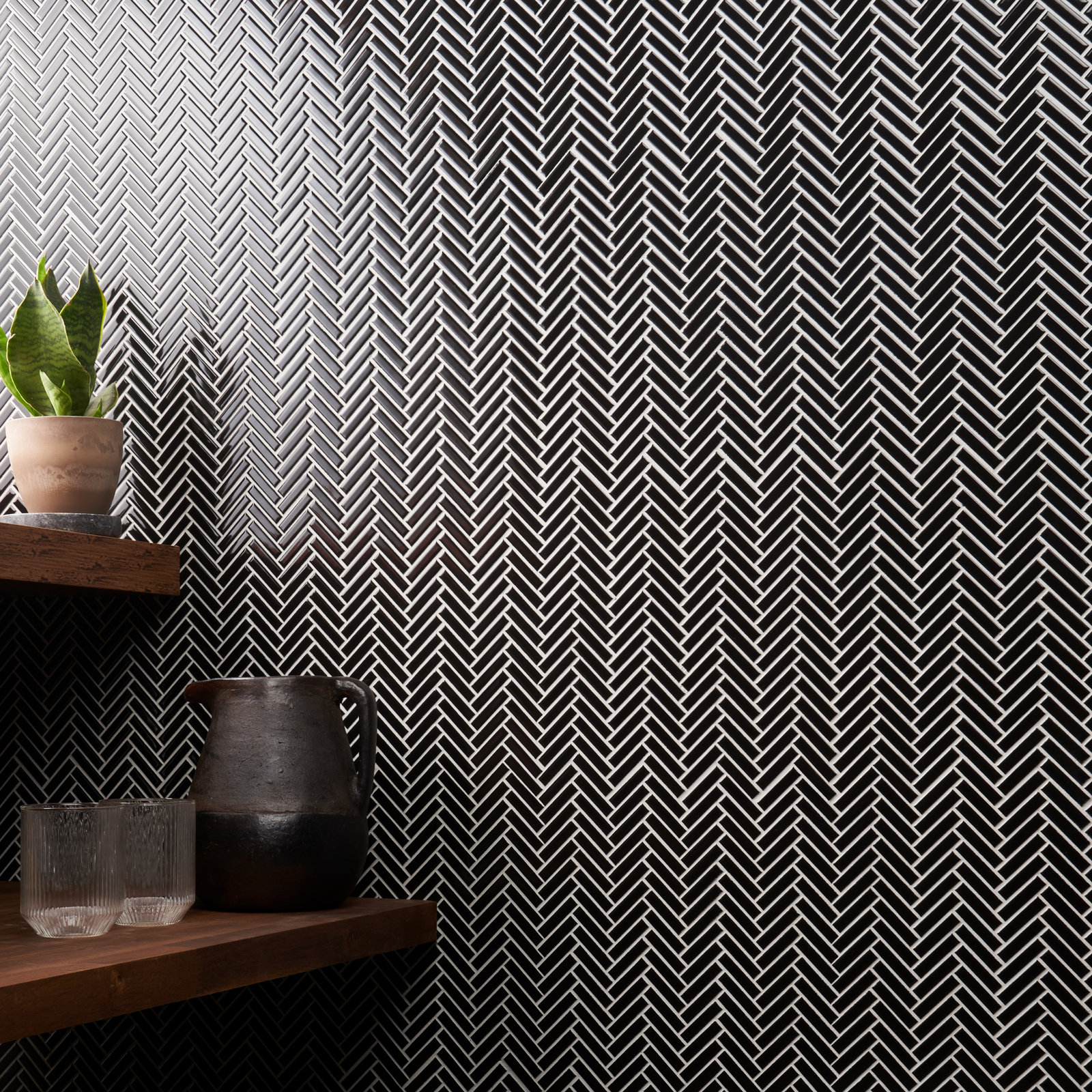 11" x 11" Porcelain Mosaic Tile, Black