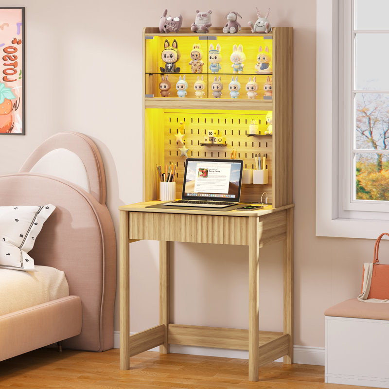 Computer Desk with Power Outlet, Oak
