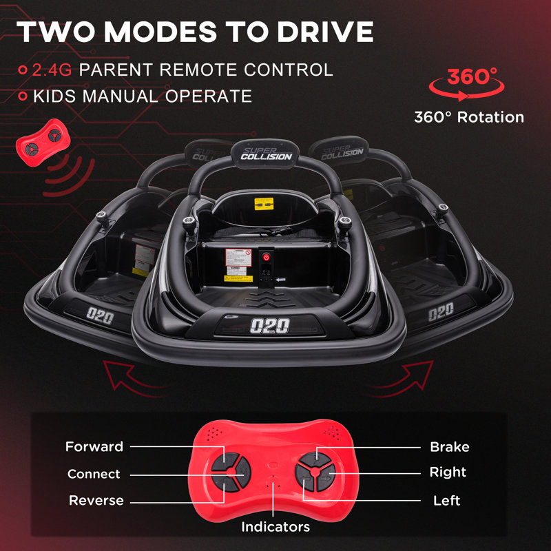 Black 12V Kids Electric Bumper Car with LED Lights