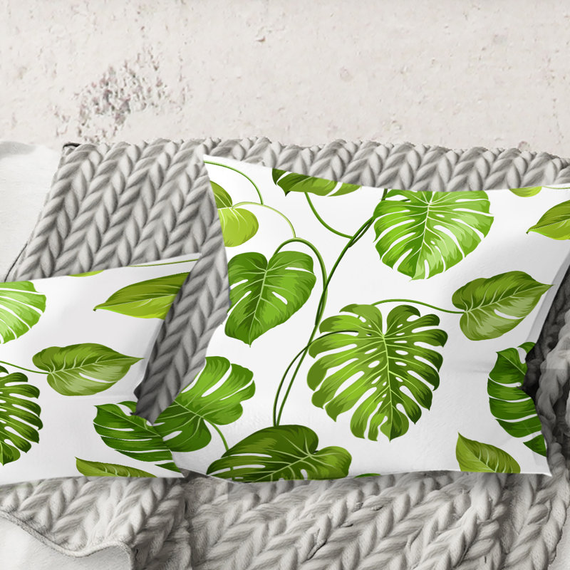 Coussin Tropical Tropical Leaves II - Mid-Century, 16 po x 1 po, Carré
