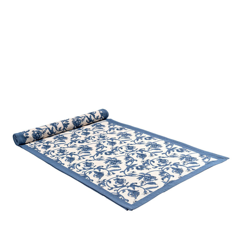 Granada Cornflower Blue Handmade Floral Table Runnner, Blue, 72" L x 16" W