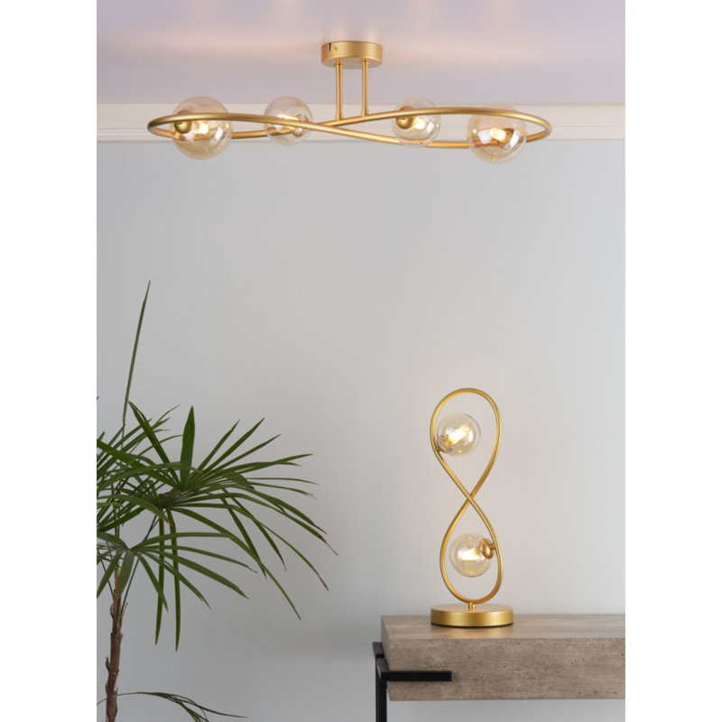 Glass Semi Flush Mount, Satin Brass, Colourful Glass, Gold
