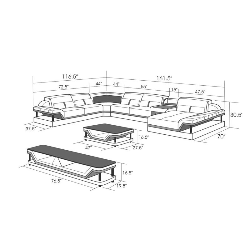 Asantae - Genuine Leather Modular Corner Sectional, Black/White, Left Hand Facing
