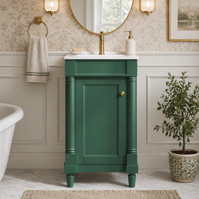 18" French Style Bathroom Cabinet with Storage, Small Space Solution with Ceramic Sink, Adjustable Shelf, Soft-Closing Hinges