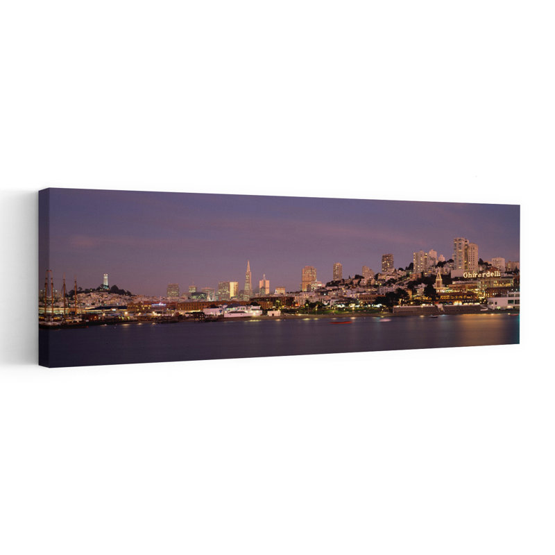 Sea With A City In The Background Coit Tower Ghirardelli Square San Francisco California USA by Thomas Winz - Wrapped Canvas Panoramic Print