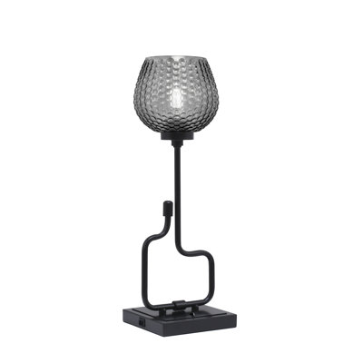 Amarmula Accent Lamp, With USB Ports, Matte Black Finish, 6" Smoke Textured Glass