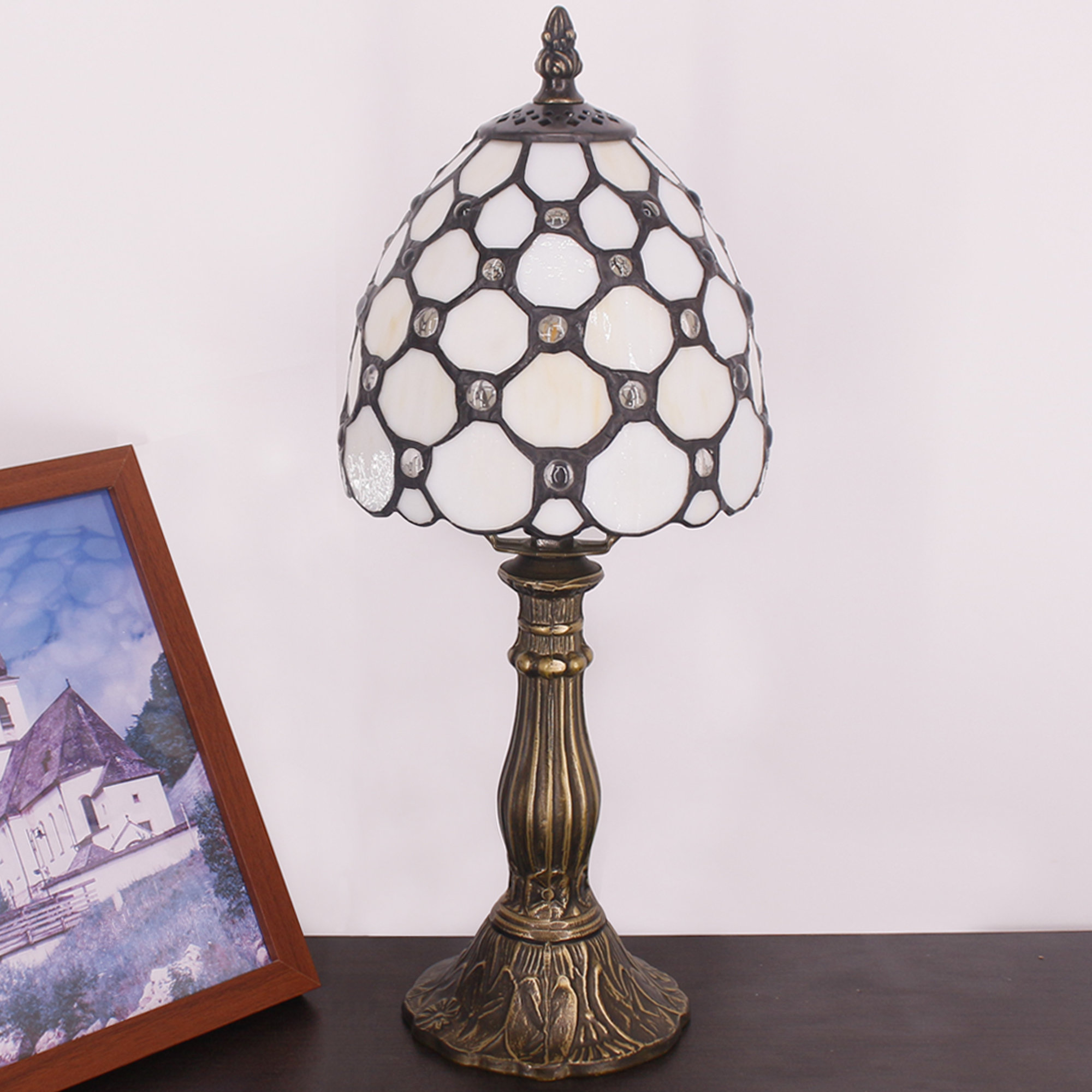 Bloomsbury Market Tiffany Table Lamp 14" Tall Crystal Bead Style Stained Glass Lamp & Reviews