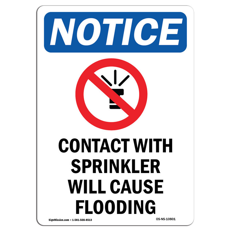 Contact With Sprinkler Aluminum Sign 12 x 18