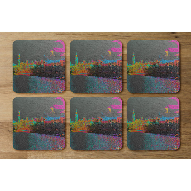 Square 6 Piece Coaster Set, Orange