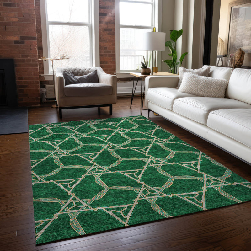 Emerald Geometric Flat Woven 8' x 10' Synthetic Rug
