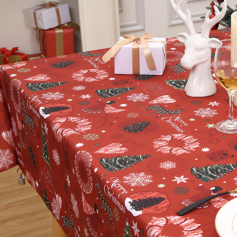 Red Oil-Proof Fabric with Reindeer & Snowflake Print | Washable Durable Holiday Cover for Indoor/Outdoor Party Decor, 79 cm L