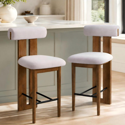 Renee Split-Back Rubber Wood Upholstered Counter Stools