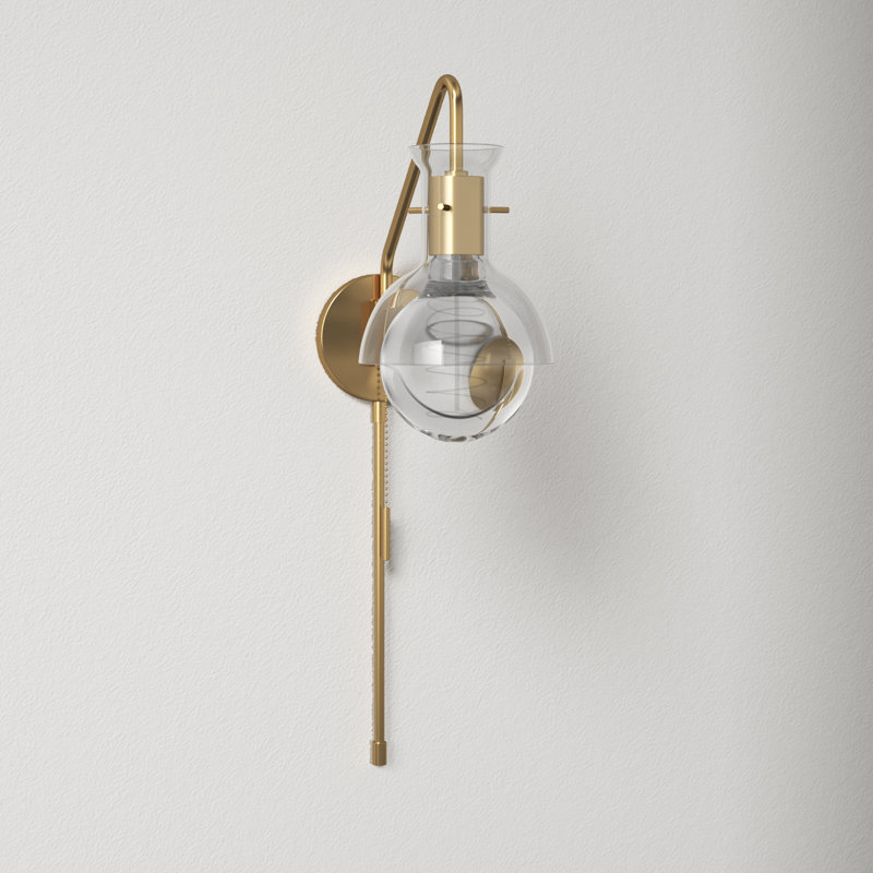 Luke Steel Plug-in Armed Sconce, Aged Brass