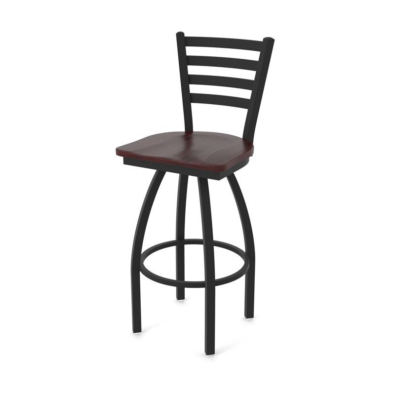 Tabouret pivotant Jackie, Bois - Érable cerise foncée, Noir froissé, Tabouret de comptoir (siège d'une hauteur de 25 p