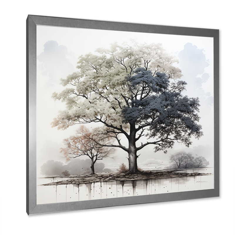 «Sub subtile élégance d'un arbre monochrome», reproduction sur toile, Cadre simple argenté, H 30 po x l 30 po x P 1 po